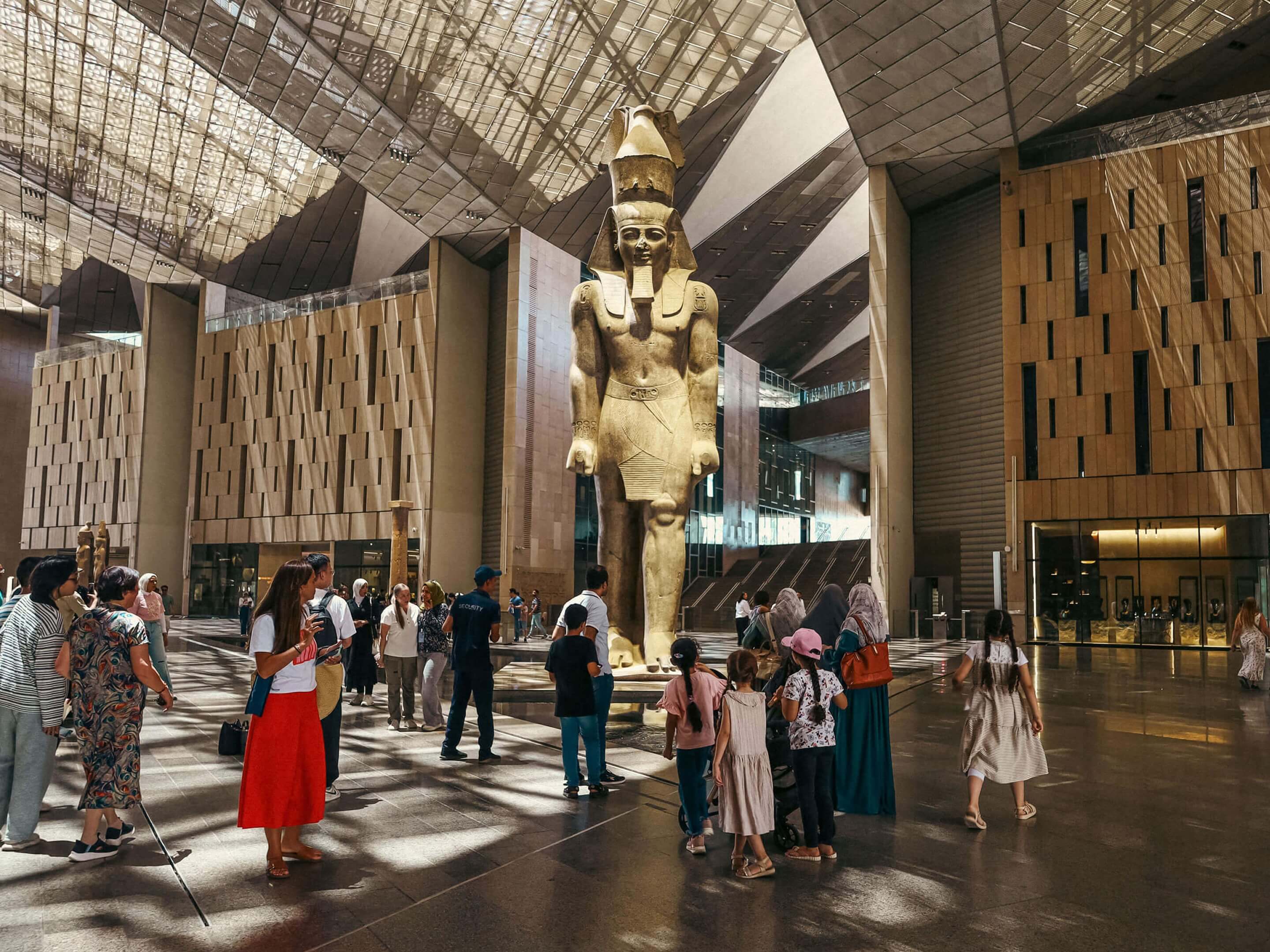 Ramesses II in the atrium of the Grand Egyptian Museum